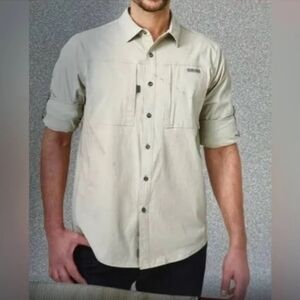 Rugged Elements button-up shirt in beige with pockets and a Vented Uner Arms
